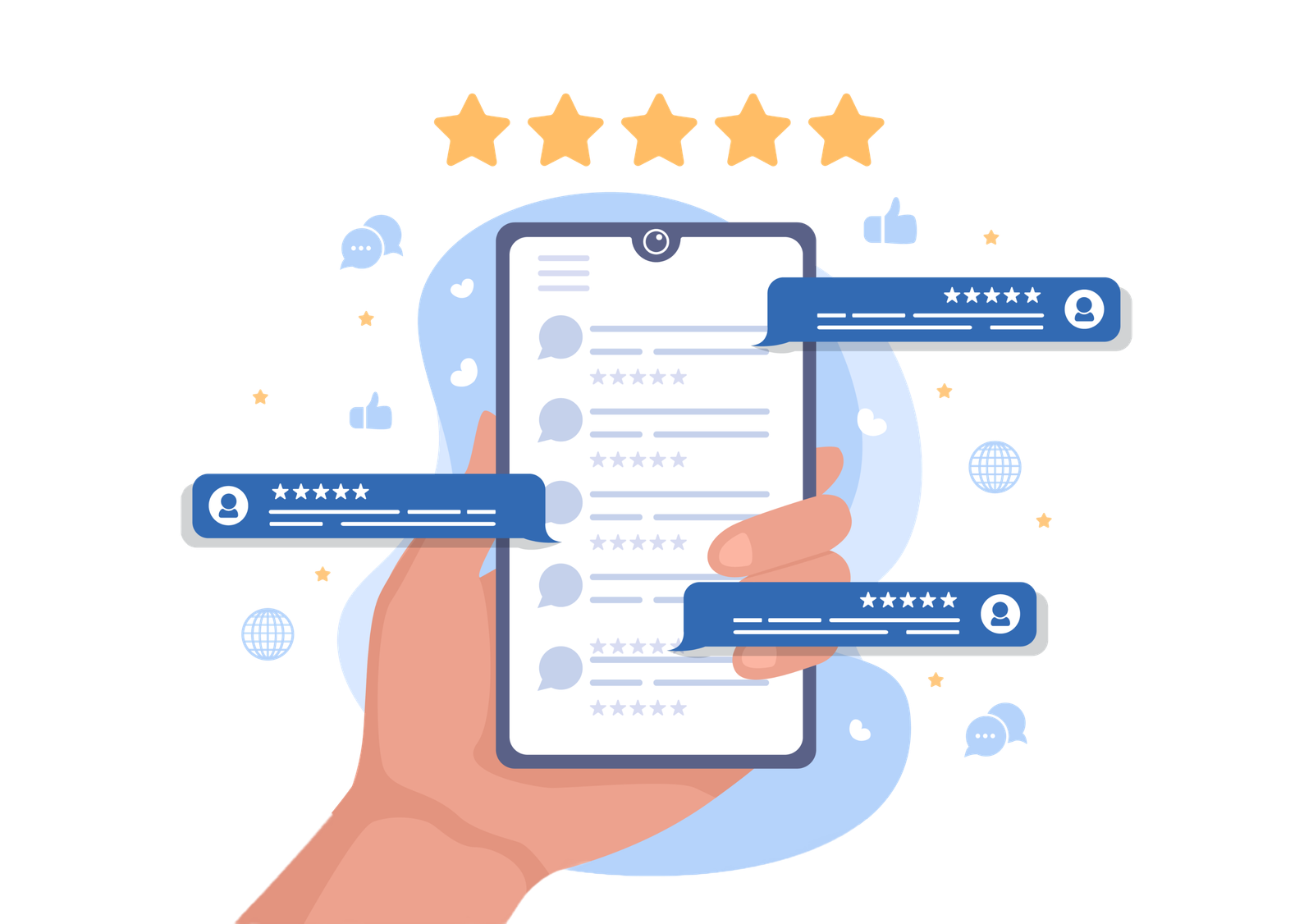 Customer reviews and ratings concept illustrating client satisfaction and trust in financial services like accounting, tax planning, and CFO solutions for SMEs in the UAE.